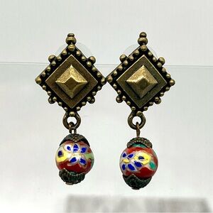 329. Cloisonné and Brass Post Earrings.